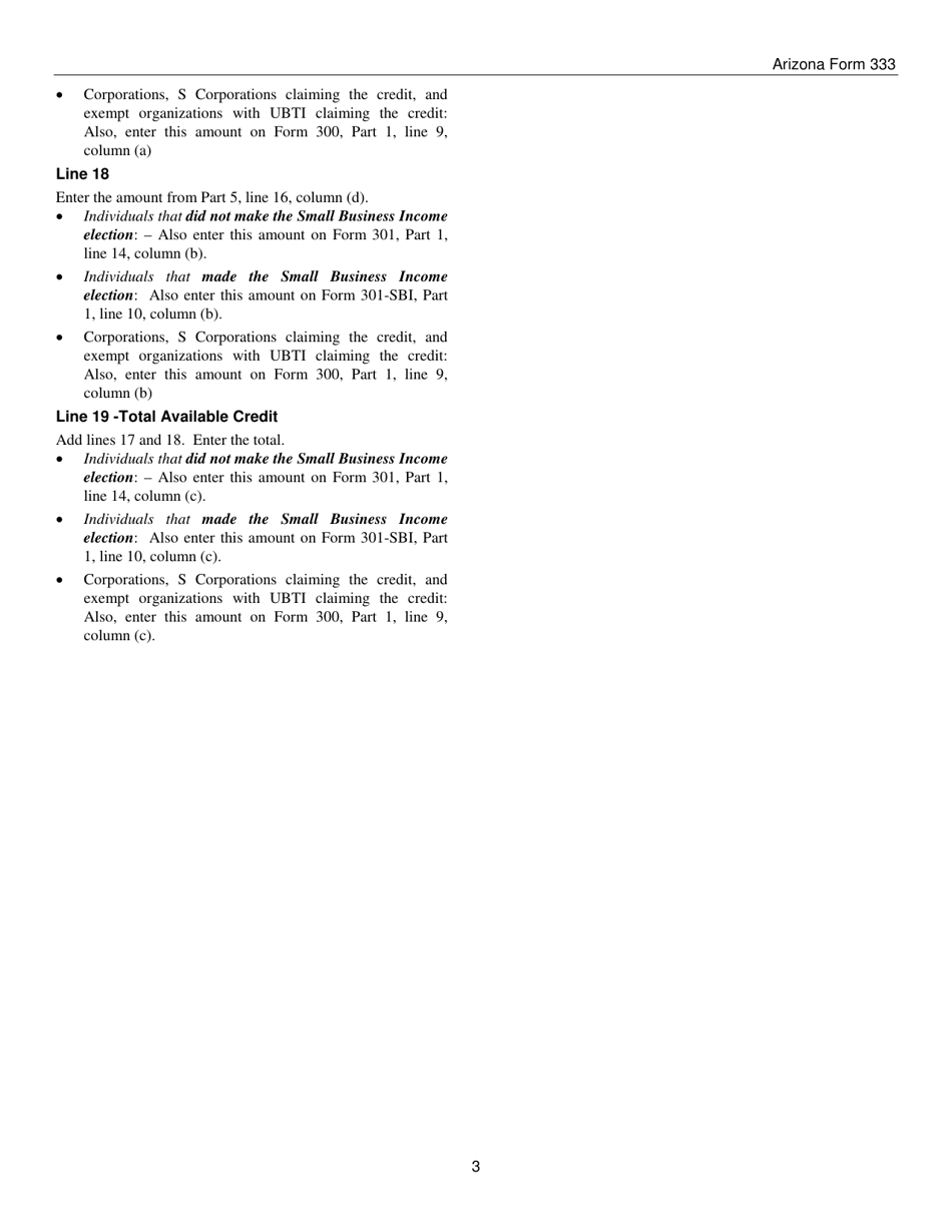 Instructions for Arizona Form 333, ADOR10714, Arizona Form 333-P, ADOR11343, Arizona Form 333-S, ADOR11344 - Arizona, Page 3