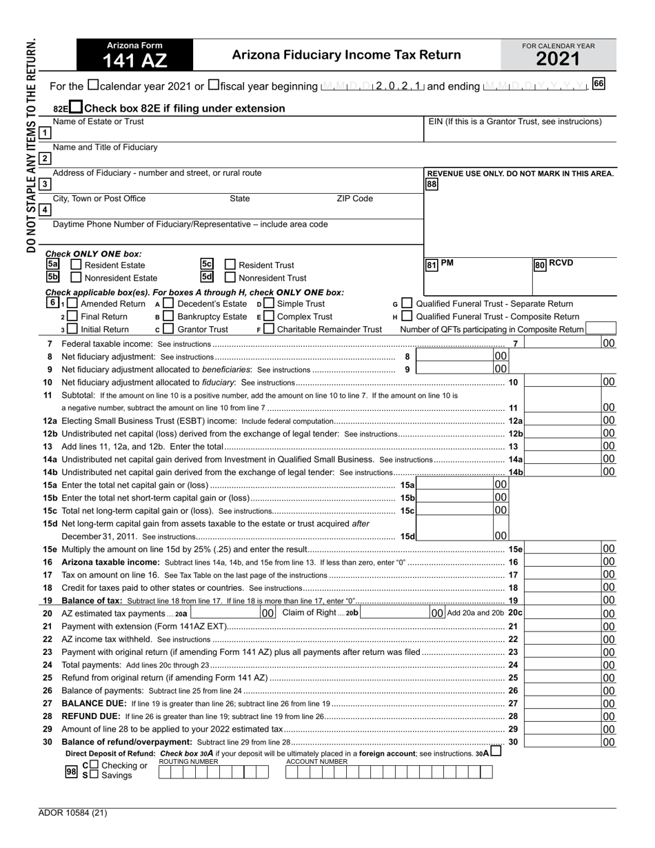 Arizona Form 141 AZ (ADOR10584) Arizona Fiduciary Income Tax Return - Arizona, Page 1