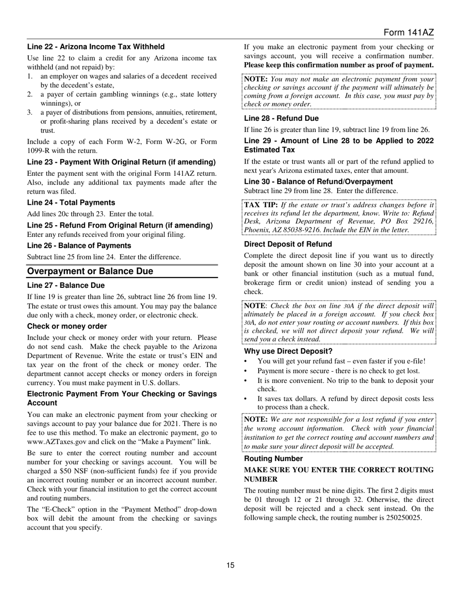 Download Instructions For Arizona Form 141 Az Ador10584 Arizona Fiduciary Income Tax Return Pdf 0544