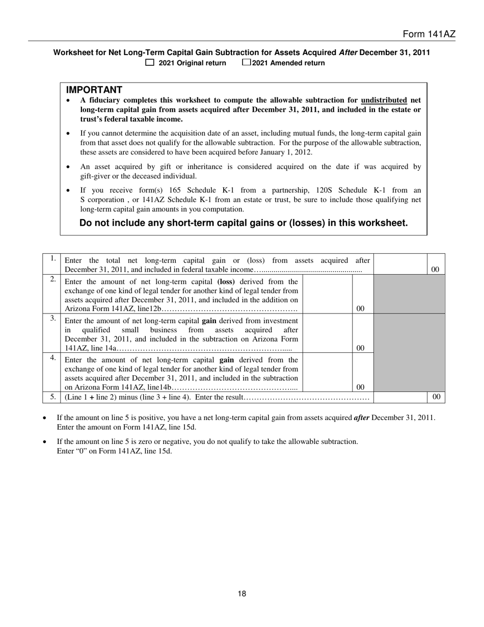 Download Instructions for Arizona Form 141 AZ, ADOR10584 Arizona