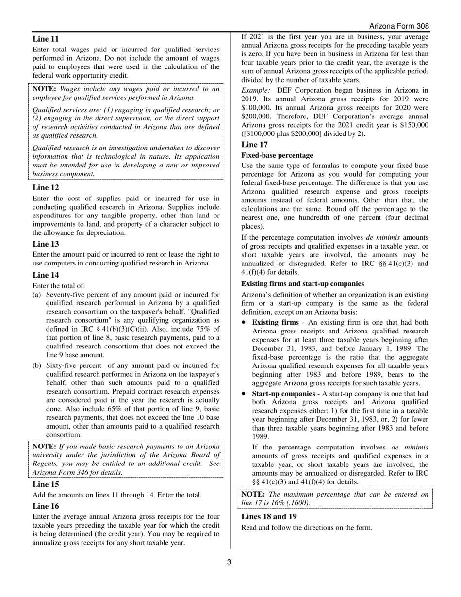 Instructions for Arizona Form 308, ADOR10135, Arizona Form 308-P, ADOR11271, Arizona Form 308-S, ADOR11272 - Arizona, Page 3