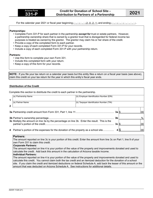 Arizona Form 331-P (ADOR11328) 2021 Printable Pdf
