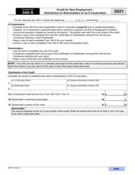 Document preview: Arizona Form 345-S (ADOR11335) Credit for New Employment - Distribution to Shareholders of an S Corporation - Arizona