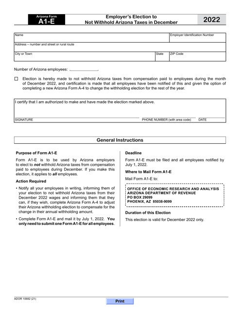 Arizona Form A1-E (ADOR10682) 2022 Printable Pdf