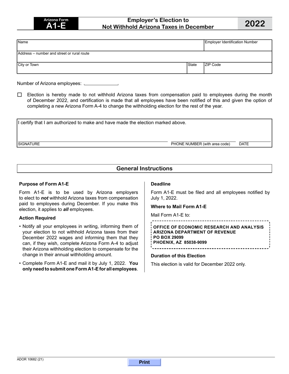 Arizona Form A1E (ADOR10682) 2022 Fill Out, Sign Online and