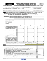 Document preview: Arizona Form 309-SBI (ADOR11406) Credit for Taxes Paid to Another State or Country for Forms 140-sbi, 140nr-Sbi and 140py-Sbi - Arizona