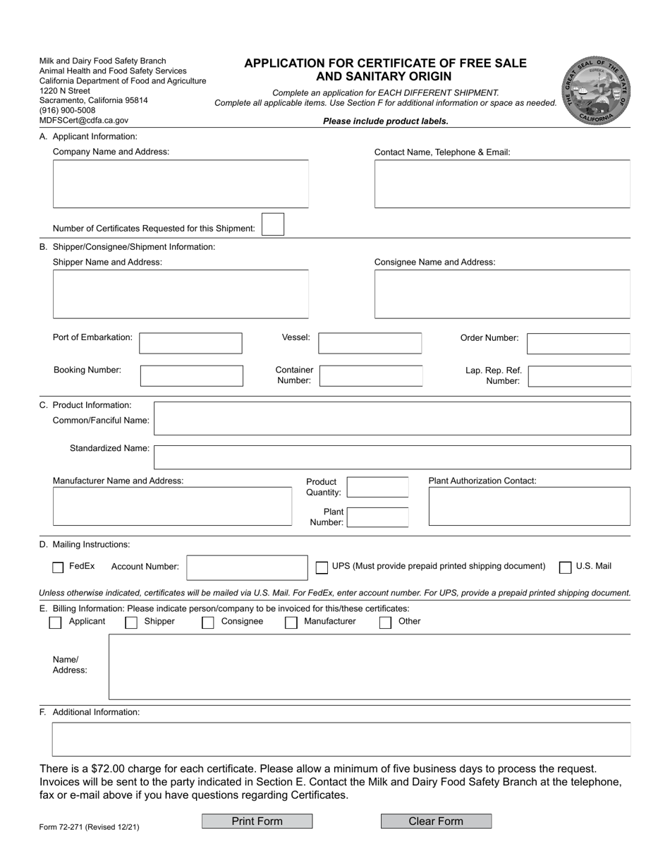 Form 72-271 Download Fillable PDF or Fill Online Application for ...