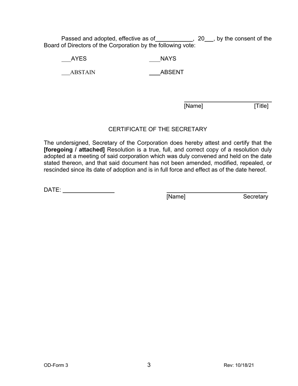 OD- Form 3 Resolution of the Board of Directors - Housing for a Healthy California (Hhc) Sponsor - California, Page 3