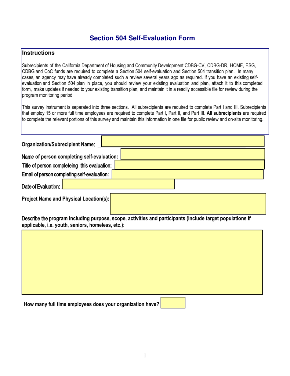 Section 504 Self-evaluation Form - California, Page 1