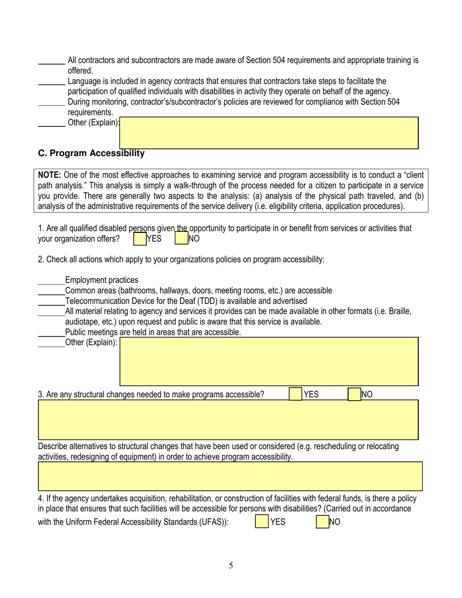 Section 504 Self-evaluation Form - California, Page 5