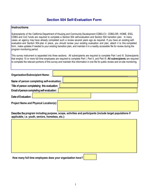 Section 504 Self-evaluation Form - California Download Pdf
