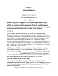 Document preview: Attachment A Sample Resolution - Housing for a Healthy California Program (Hhc) - California