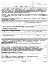 Document preview: Form CALHR025 Affidavit of Parent-Child Relationship - California