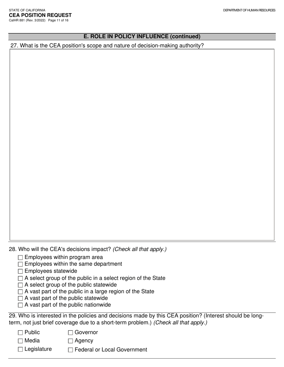 Form CALHR881 Cea Position Request - California, Page 11