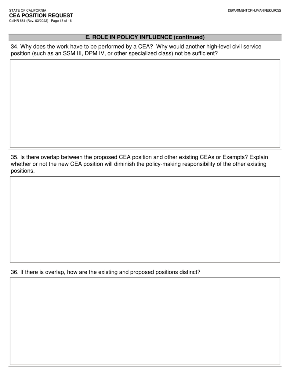 Form CALHR881 Cea Position Request - California, Page 13