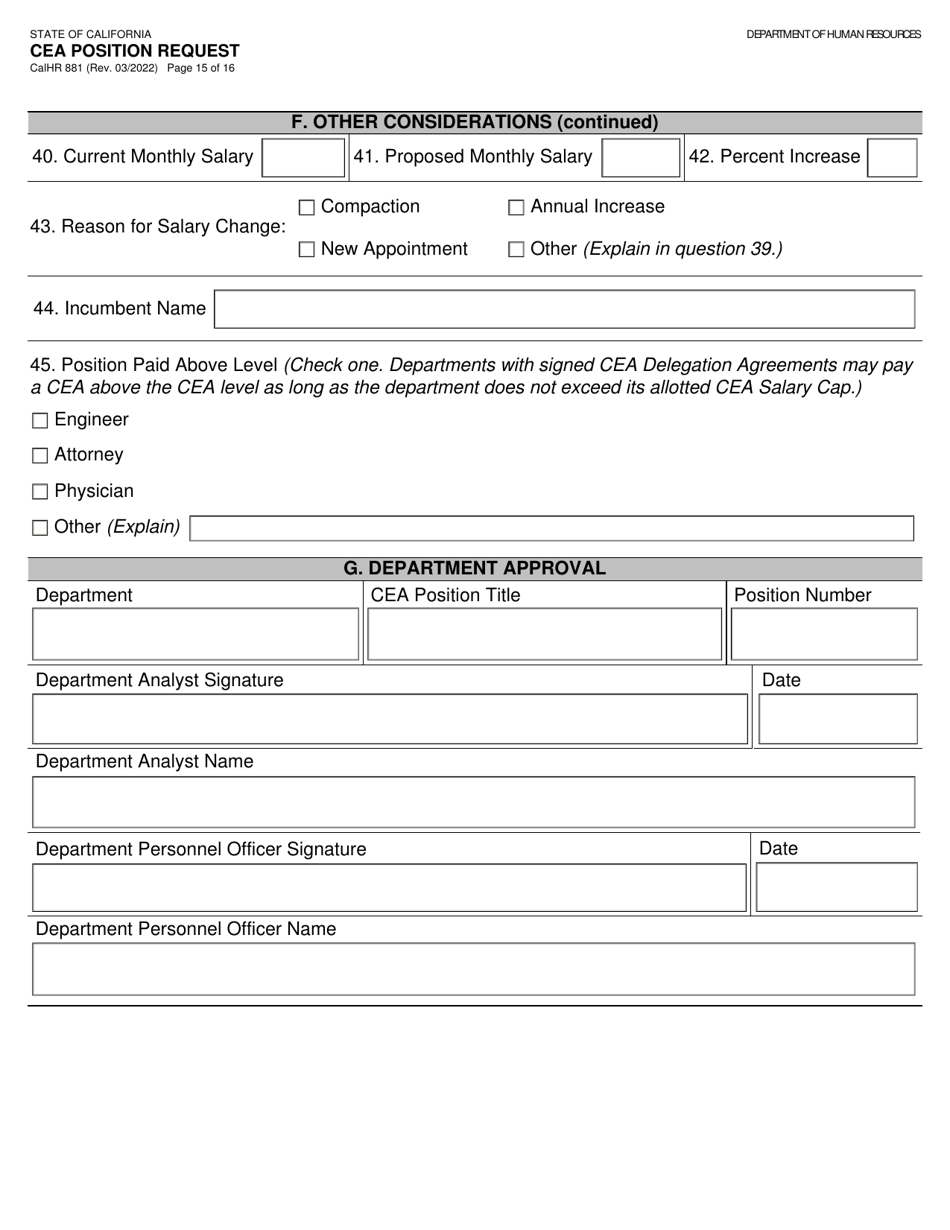 Form CALHR881 Cea Position Request - California, Page 15