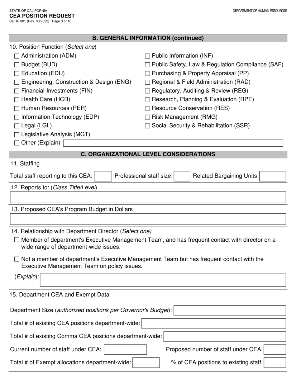 Form CALHR881 - Fill Out, Sign Online and Download Fillable PDF ...