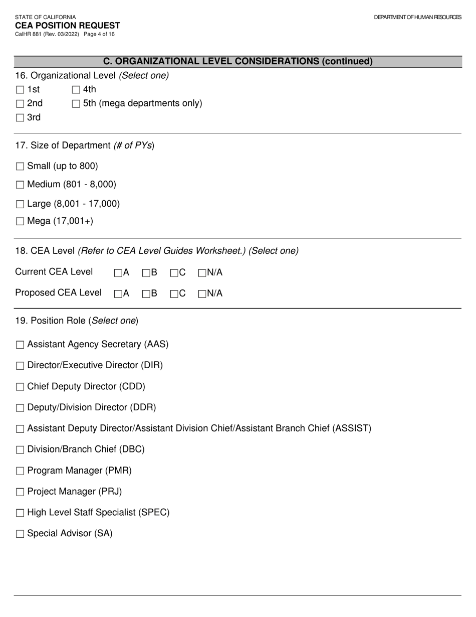 Form CALHR881 Cea Position Request - California, Page 4