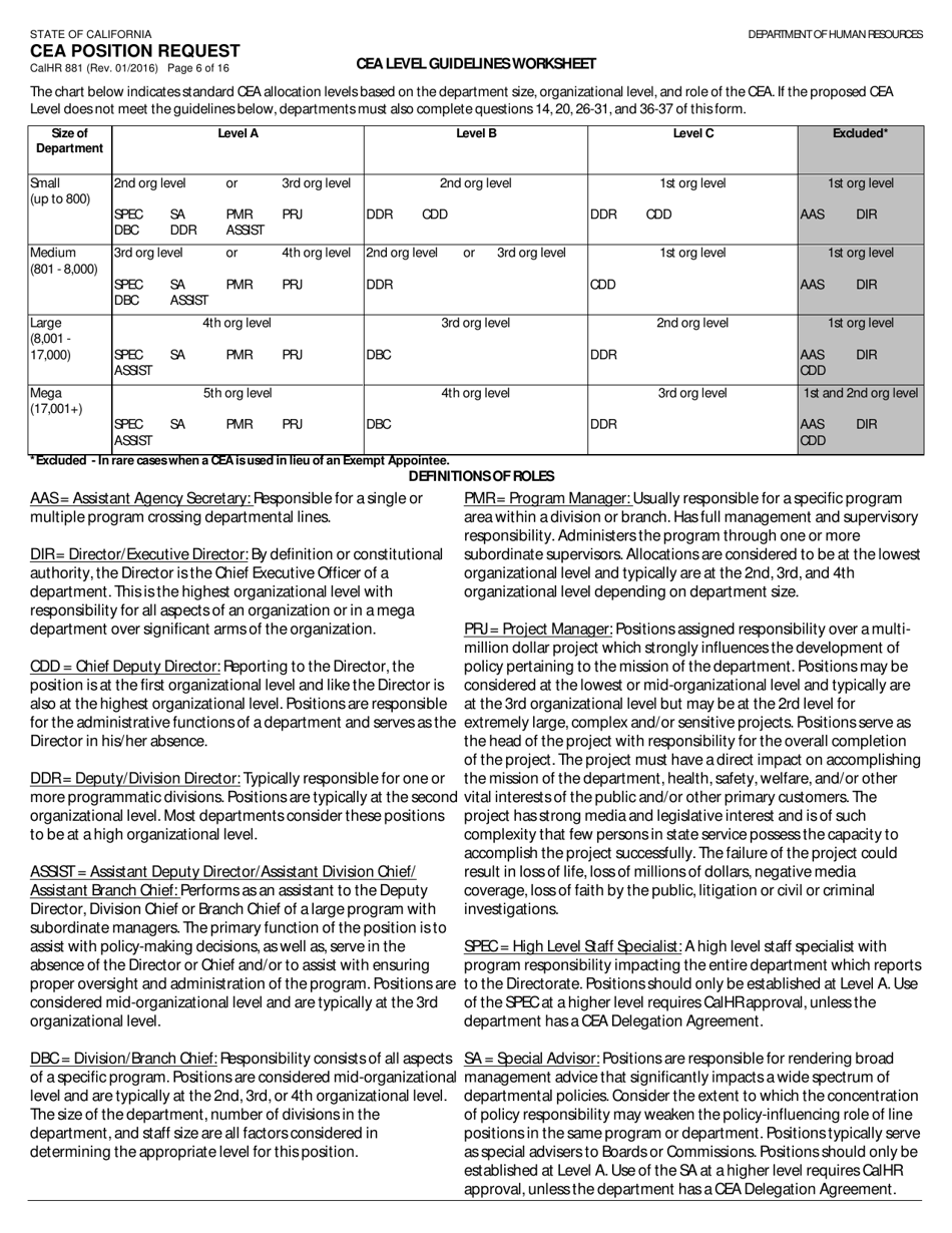 Form CALHR881 Cea Position Request - California, Page 6