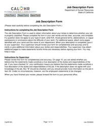 Form CALHR651 Job Description Form - California