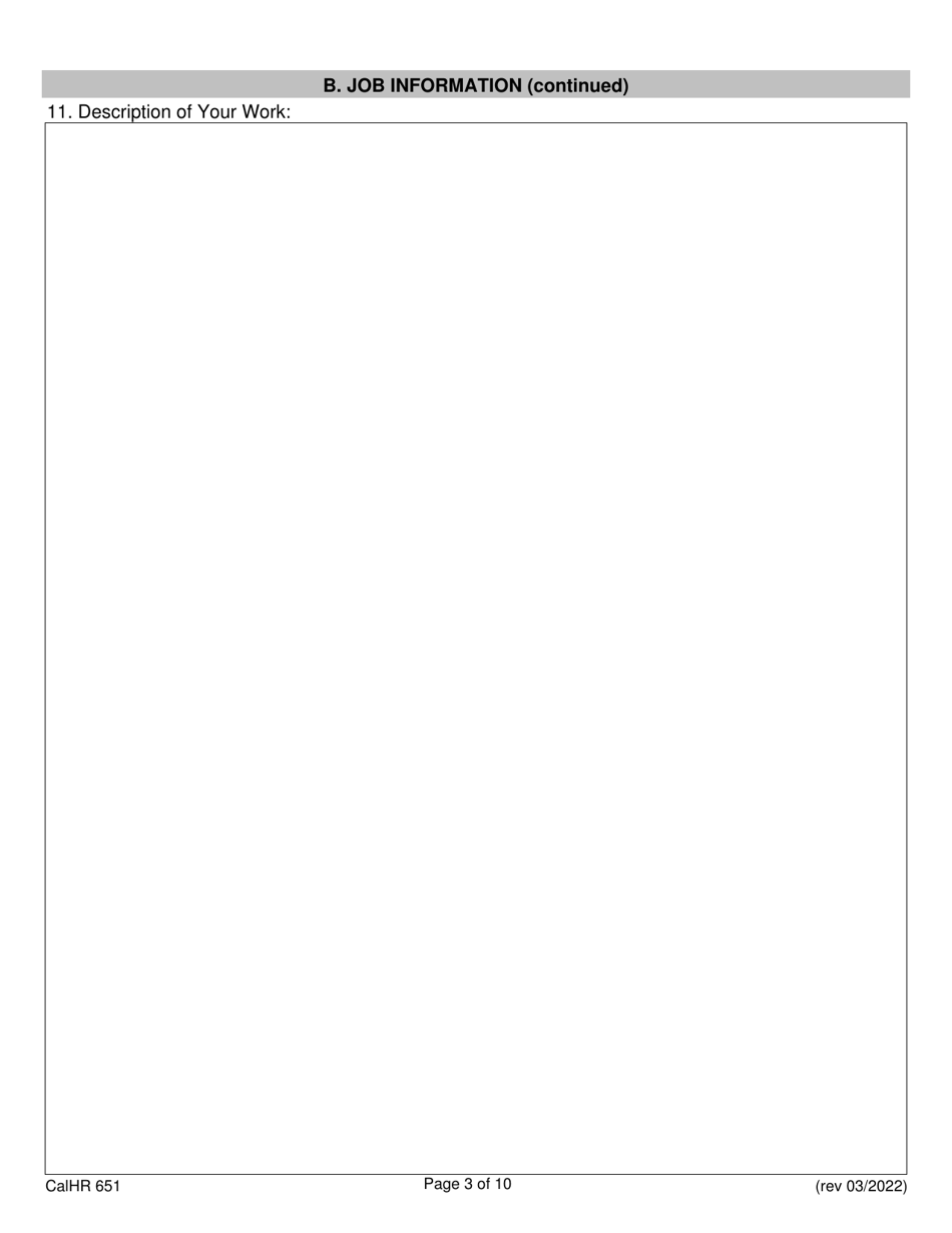 Form CALHR651 Job Description Form - California, Page 3