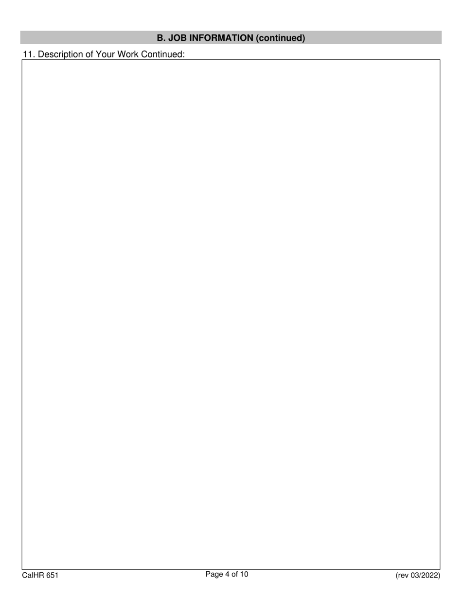 Form CALHR651 Job Description Form - California, Page 4