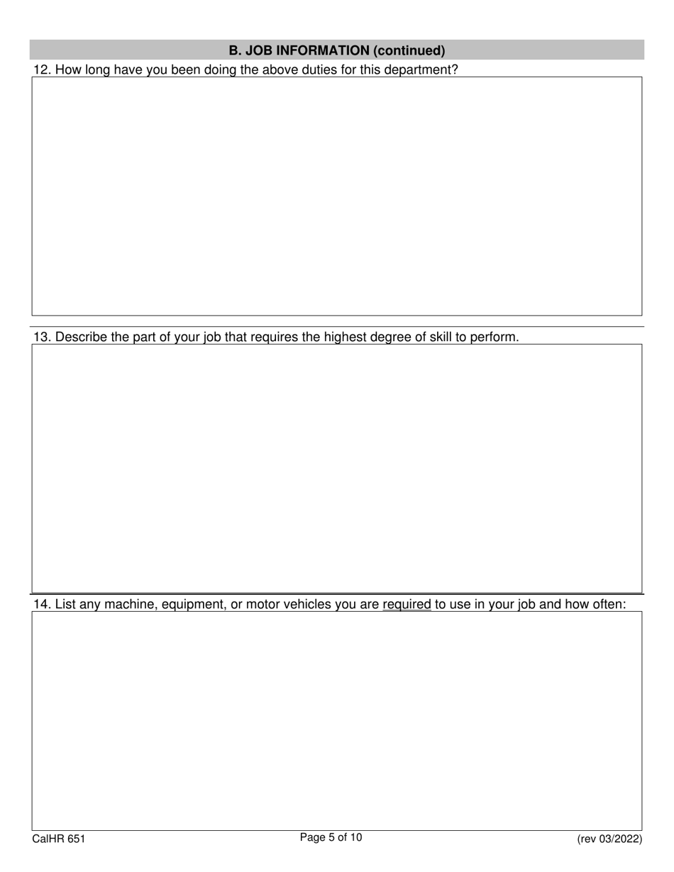Form CALHR651 Job Description Form - California, Page 5