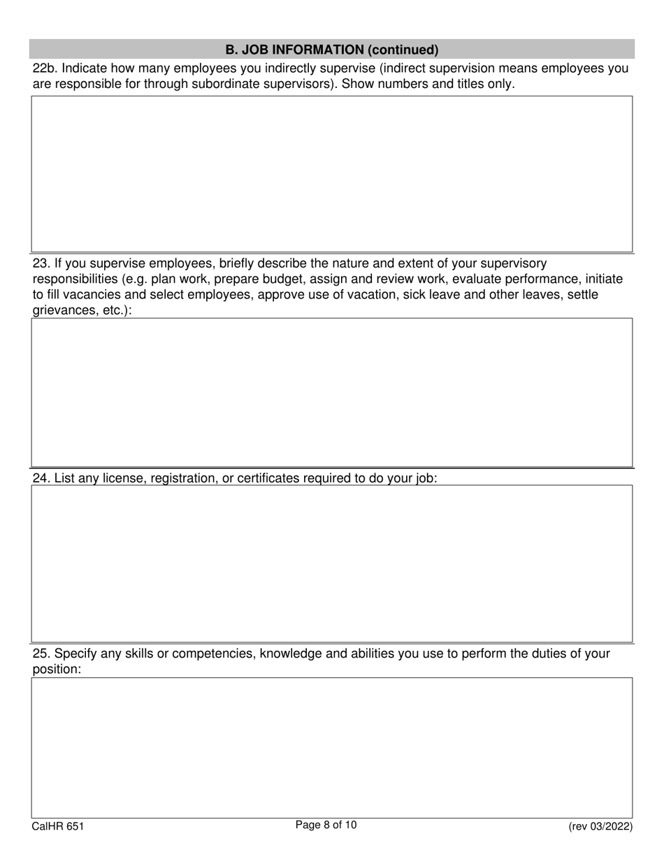 Form CALHR651 Job Description Form - California, Page 8