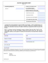 Military Leave Work Sheet - California, Page 2