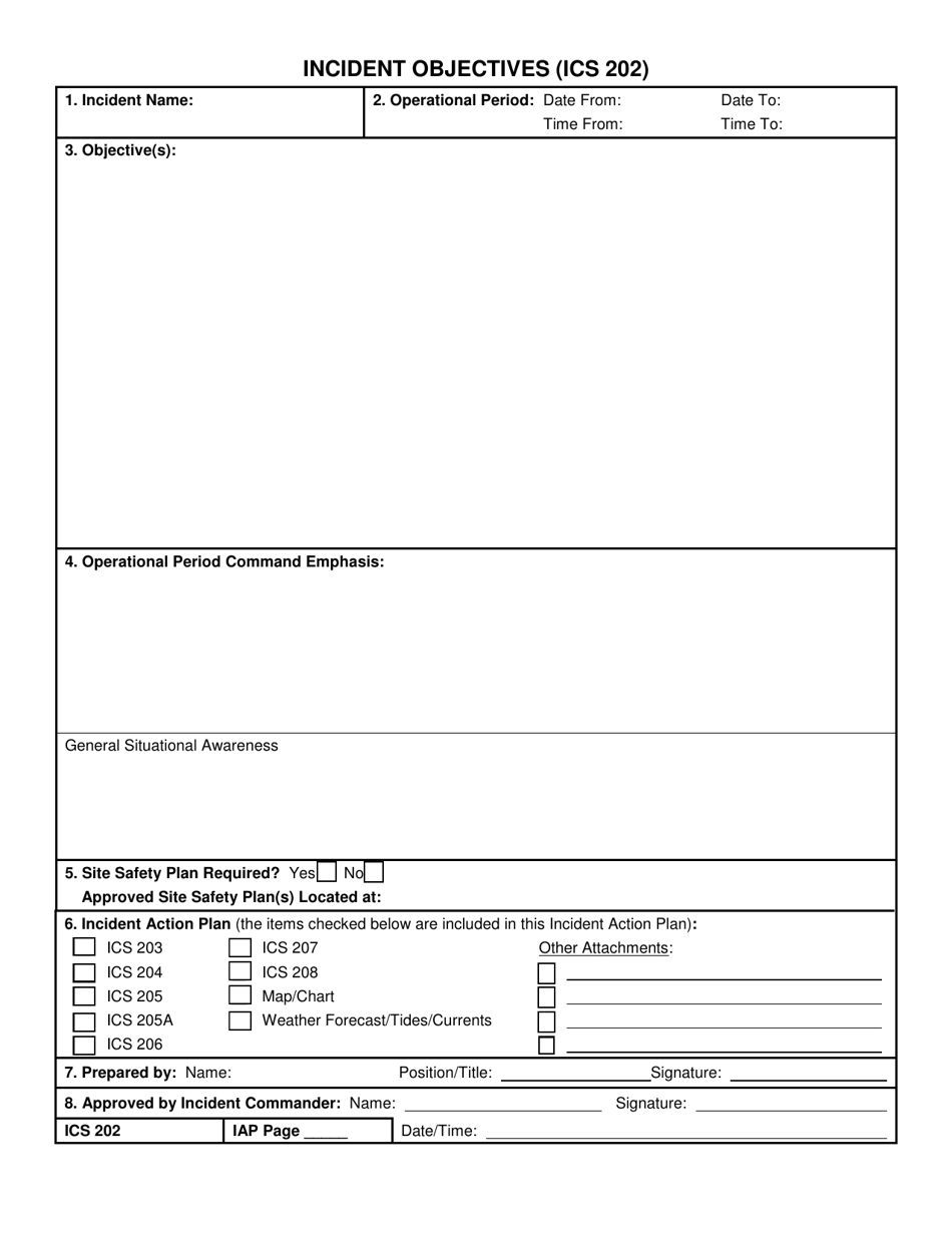 ICS Form 202 Incident Objectives, Page 1