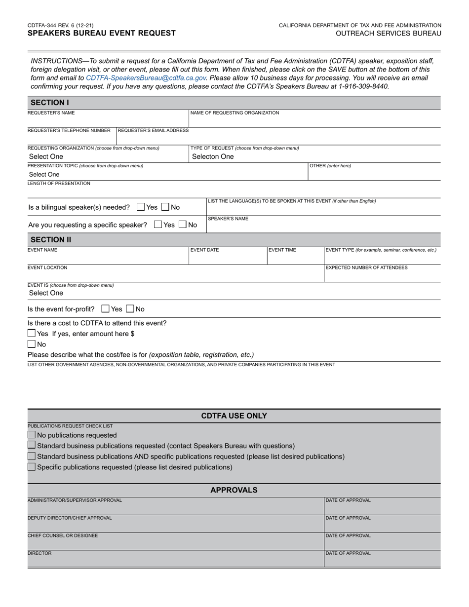 Form Cdtfa Download Fillable Pdf Or Fill Online Speakers Bureau