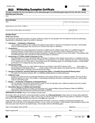 Form 590 &quot;Withholding Exemption Certificate&quot; - California, 2022