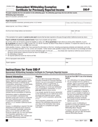 Document preview: Form 590-P Nonresident Withholding Exemption Certificate for Previously Reported Income - California