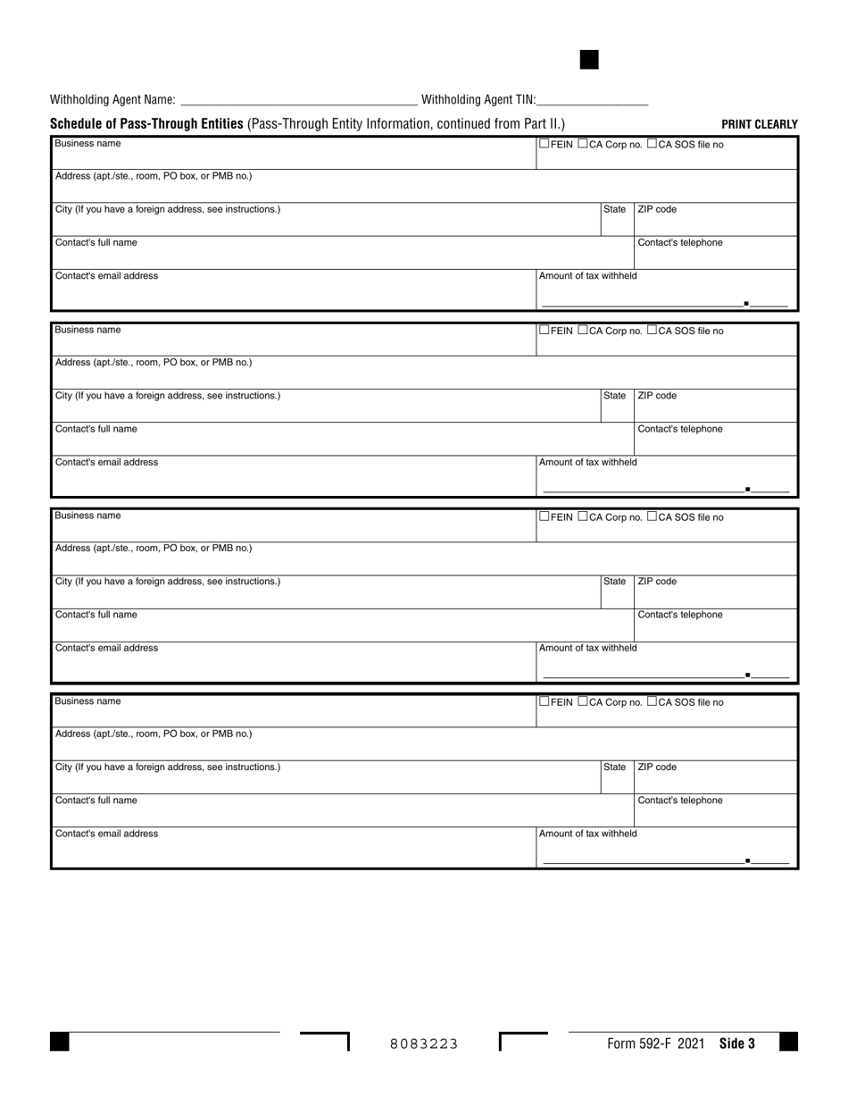 Form 592F Download Fillable PDF or Fill Online Foreign Partner or