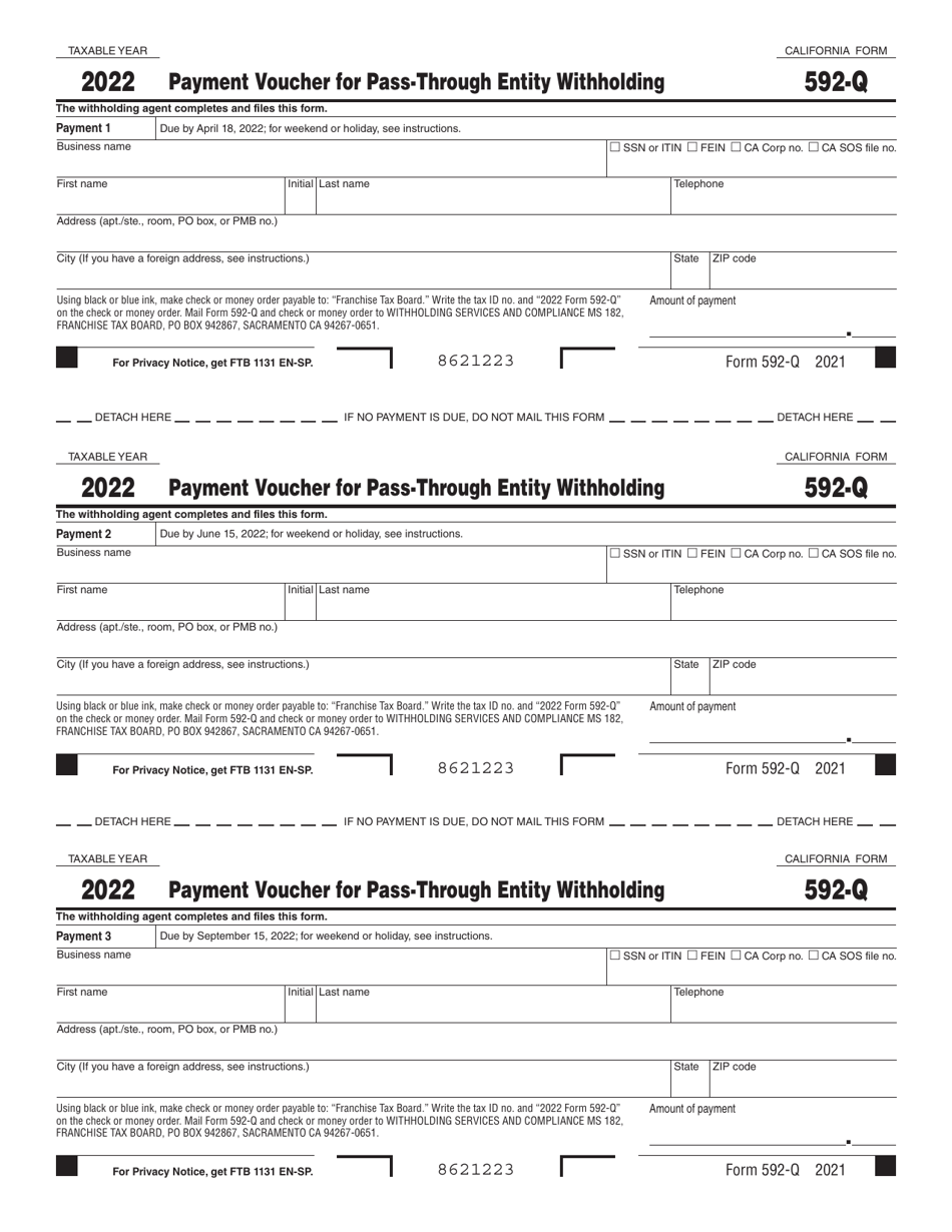 Form 592-Q Payment Voucher for Pass-Through Entity Withholding - California, Page 1