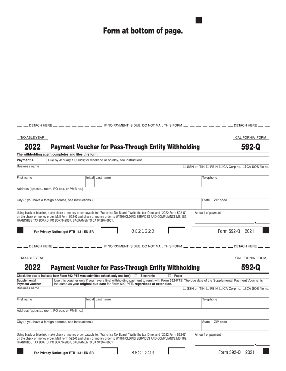 Form 592-Q Payment Voucher for Pass-Through Entity Withholding - California, Page 2