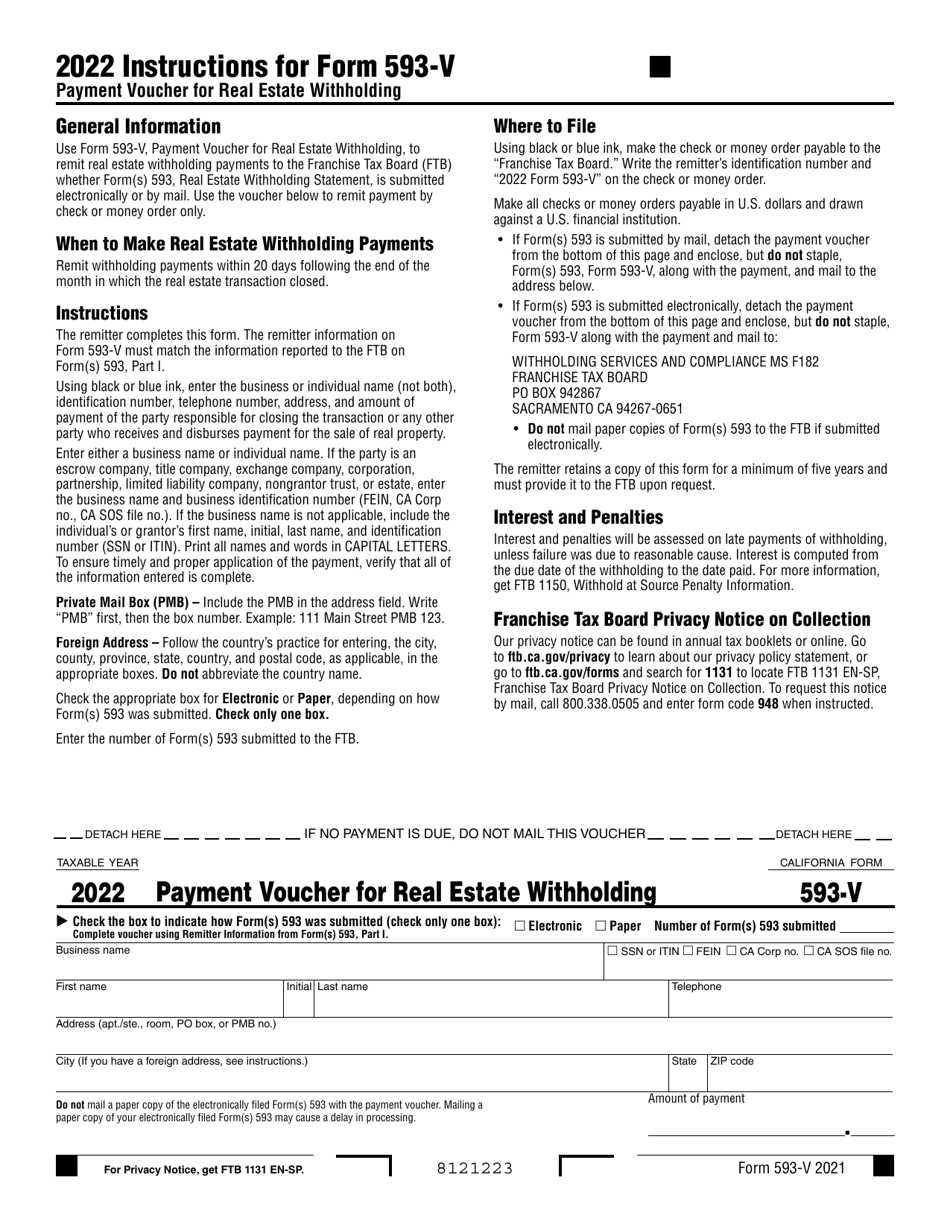 Form 593 V Download Fillable PDF Or Fill Online Payment Voucher For 