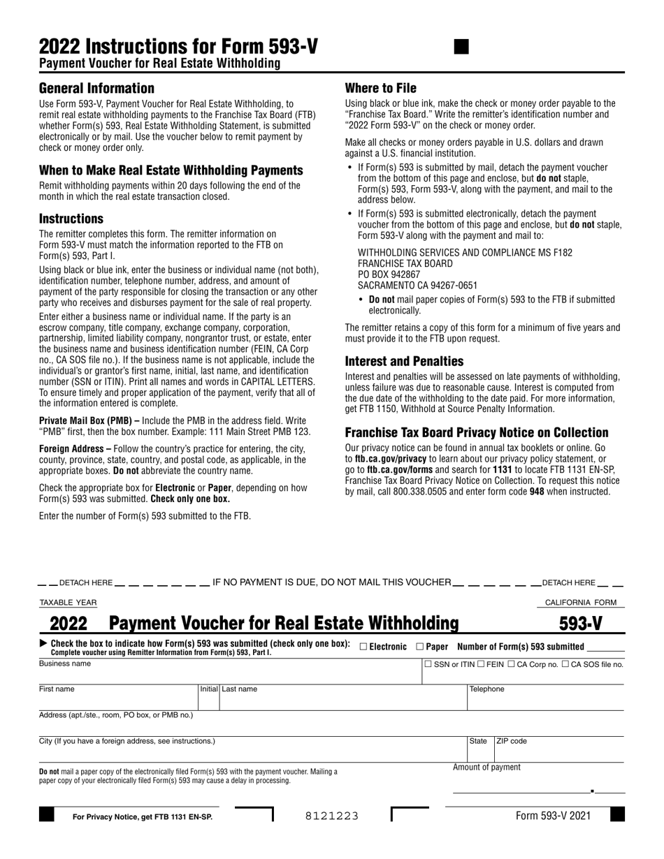 Form 593-V Payment Voucher for Real Estate Withholding - California, Page 1