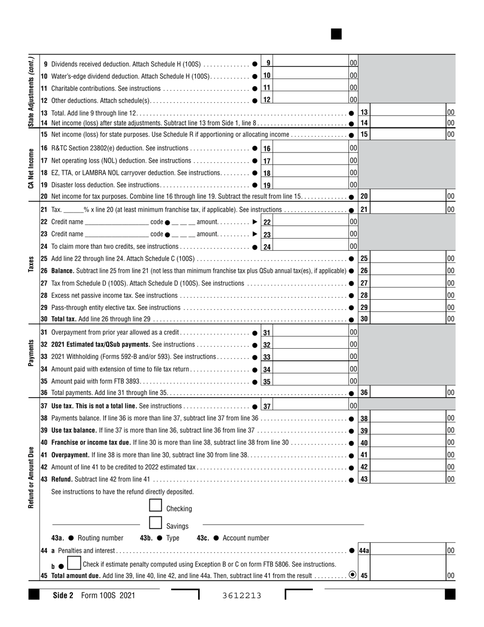 Form 100S California S Corporation Franchise or Income Tax Return - California, Page 2