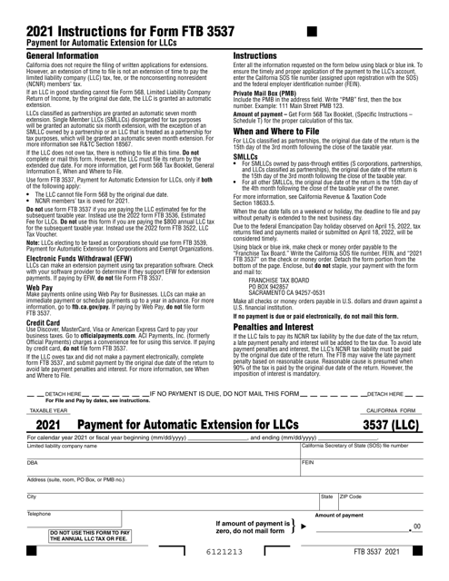 Form FTB3537 2021 Printable Pdf