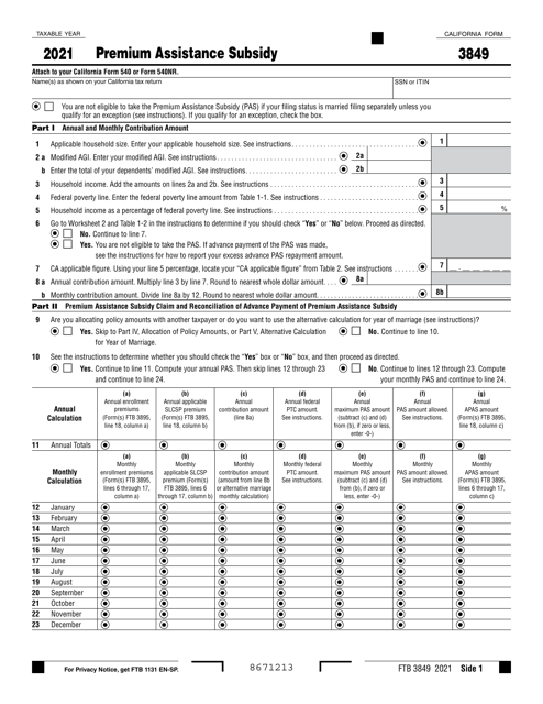 Form FTB3849 2021 Printable Pdf