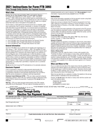Document preview: Form FTB3893 Pass-Through Entity Elective Tax Payment Voucher - California, 2021