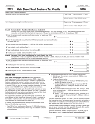 Document preview: Form FTB3866 Main Street Small Business Tax Credits - California