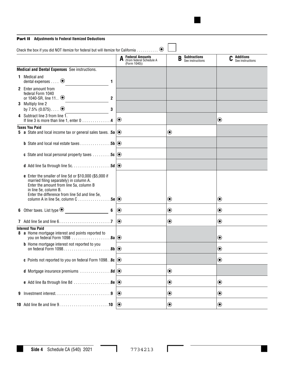 Form 540 Schedule CA California Adjustments - Residents - California, Page 4