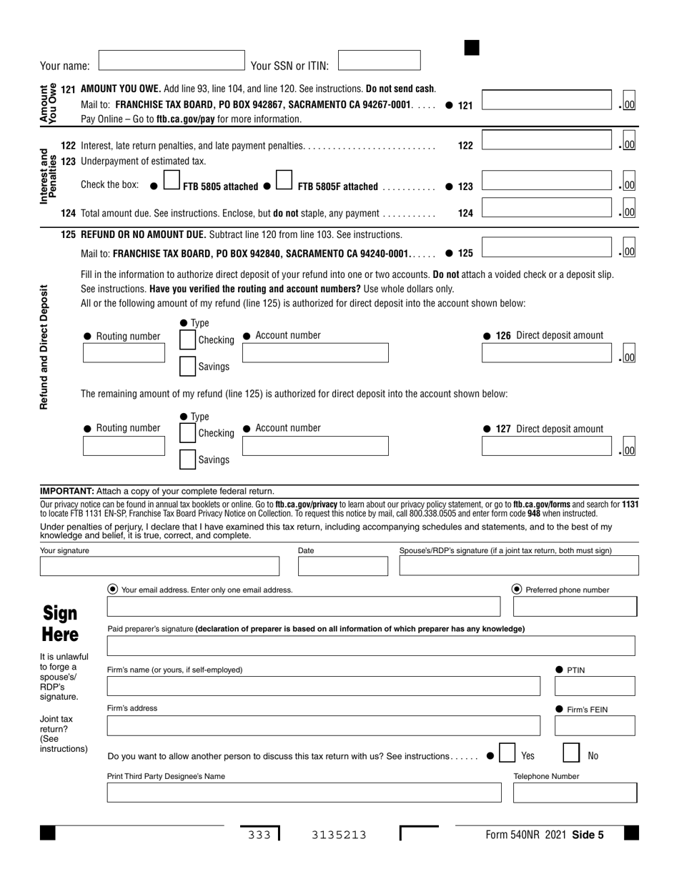 Form 540NR - 2021 - Fill Out, Sign Online And Download Fillable PDF ...