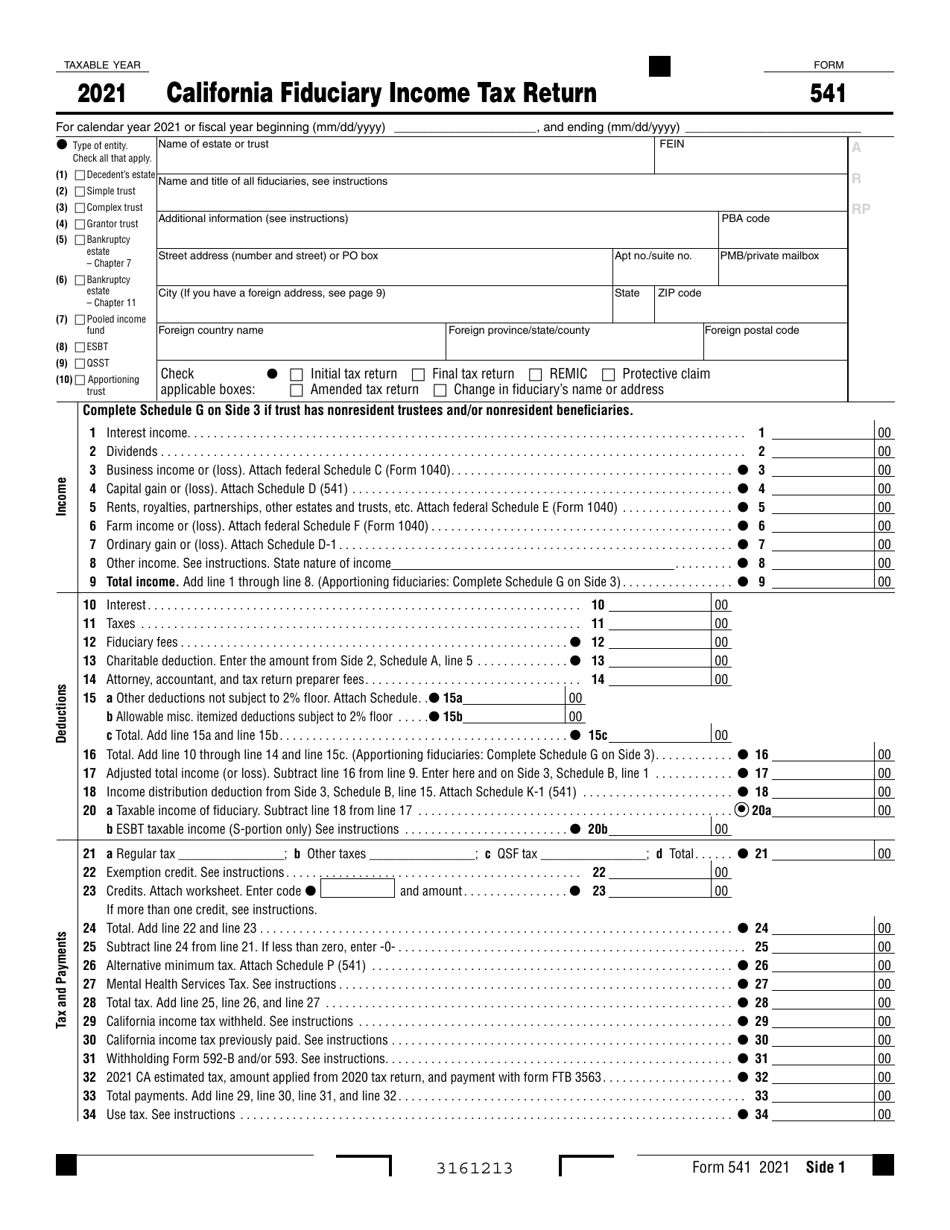 Form 541 California Fiduciary Income Tax Return - California, Page 1