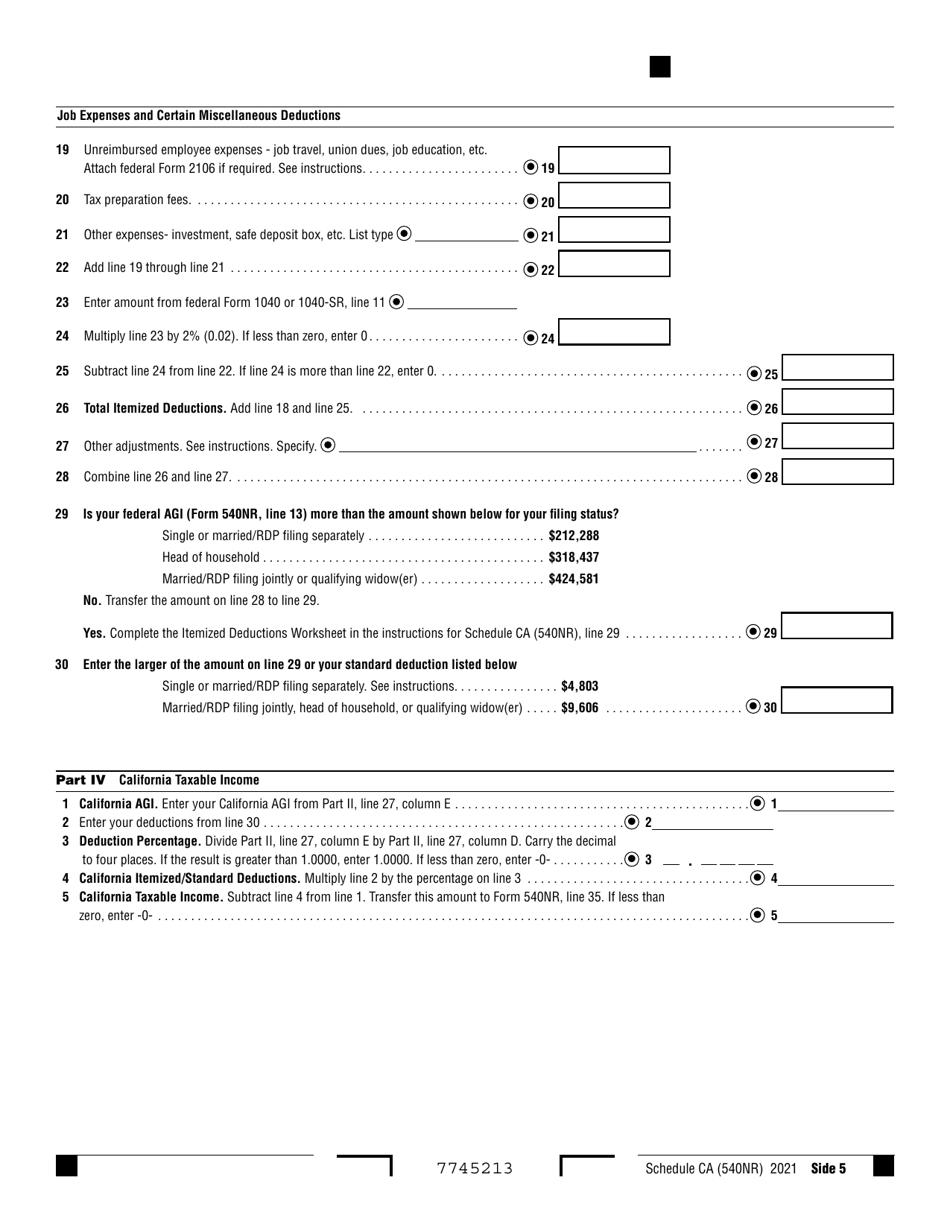 Form 540NR Schedule CA California Adjustments - Nonresidents or Part-Year Residents - California, Page 5
