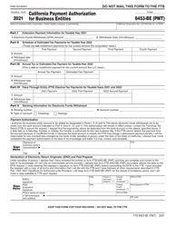 Document preview: Form FTB8453-BE (PMT) California Payment Authorization for Business Entities - California, 2021