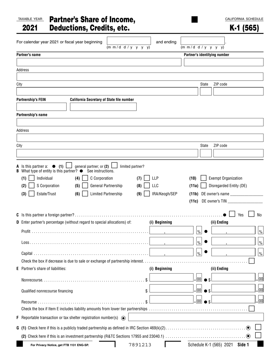 Form 565 Schedule K 1 Download Fillable Pdf Or Fill Online Partners