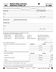 Form 565 Schedule K-1 Partner&#039;s Share of Income, Deductions, Credits, Etc. - California